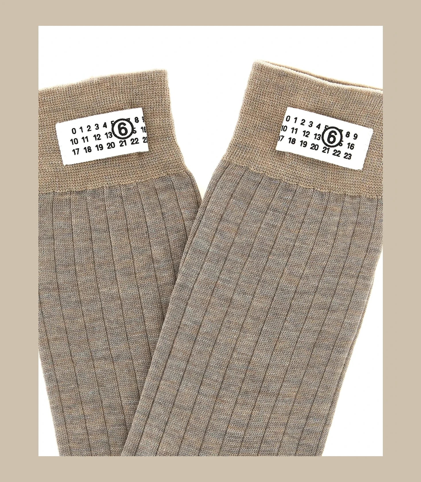 MM6 Maison Margiela Crew Sock in beige, Wool — view 3