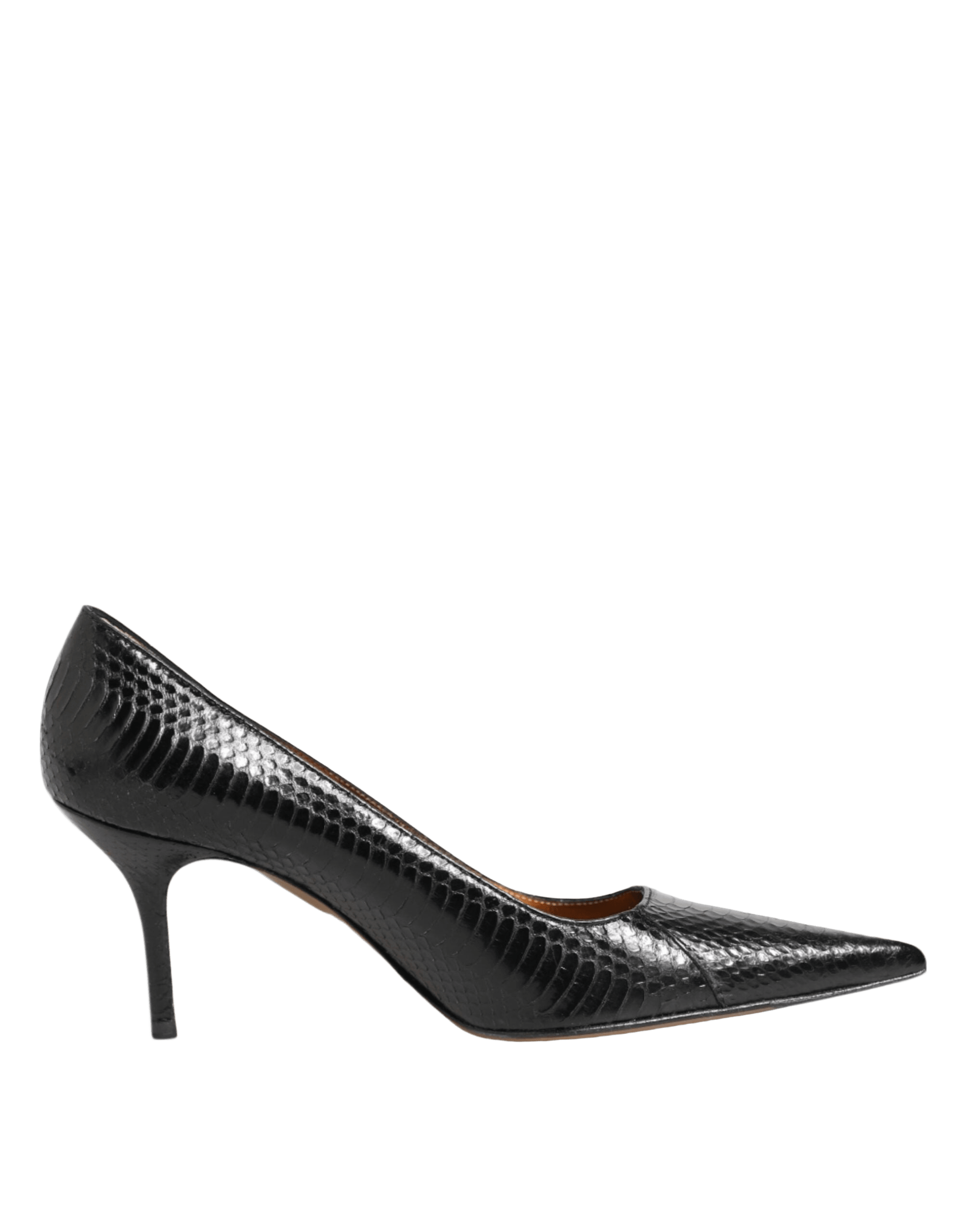 Dolce & Gabbana Black Leather Exotic Stiletto Pumps Shoes Glam Steals