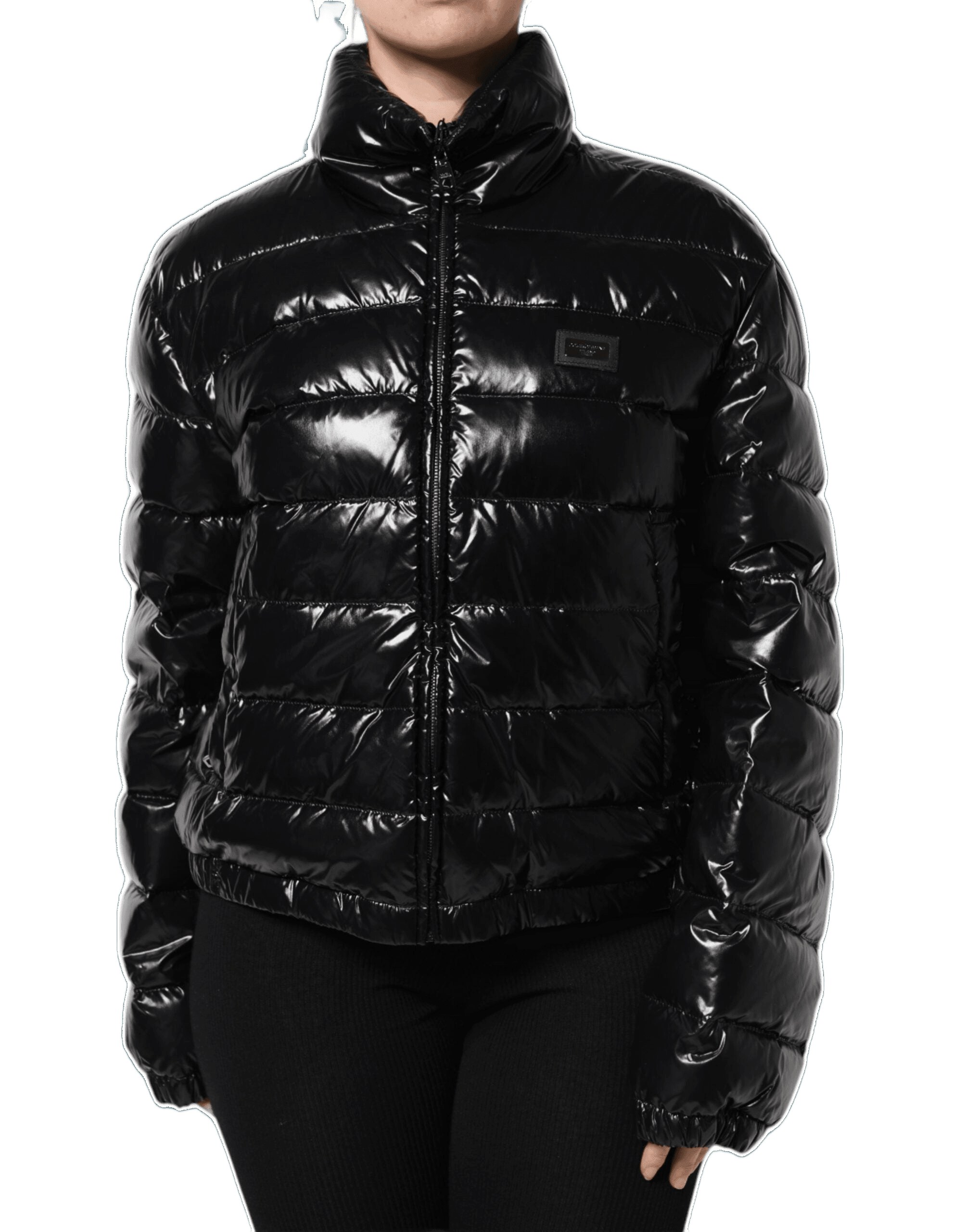 Dolce & Gabbana Black and Logo Plaque Full Zip Puffer Jacket Glam Steals
