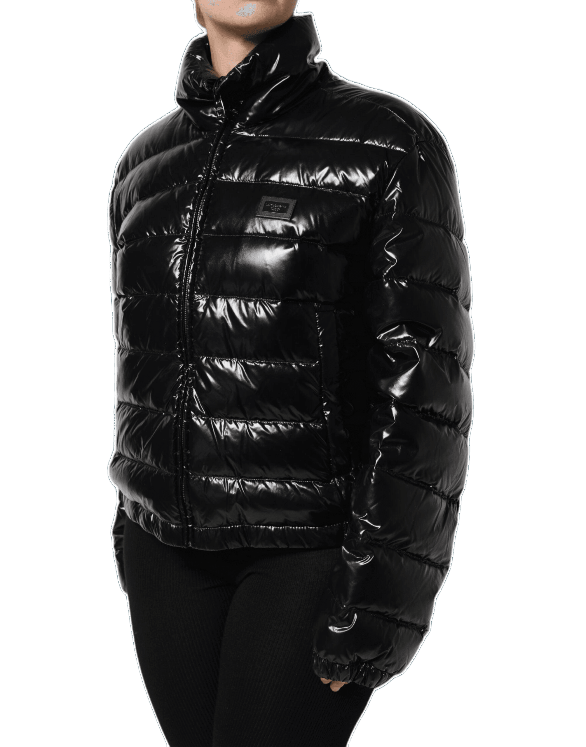 Dolce & Gabbana Black and Logo Plaque Full Zip Puffer Jacket Glam Steals