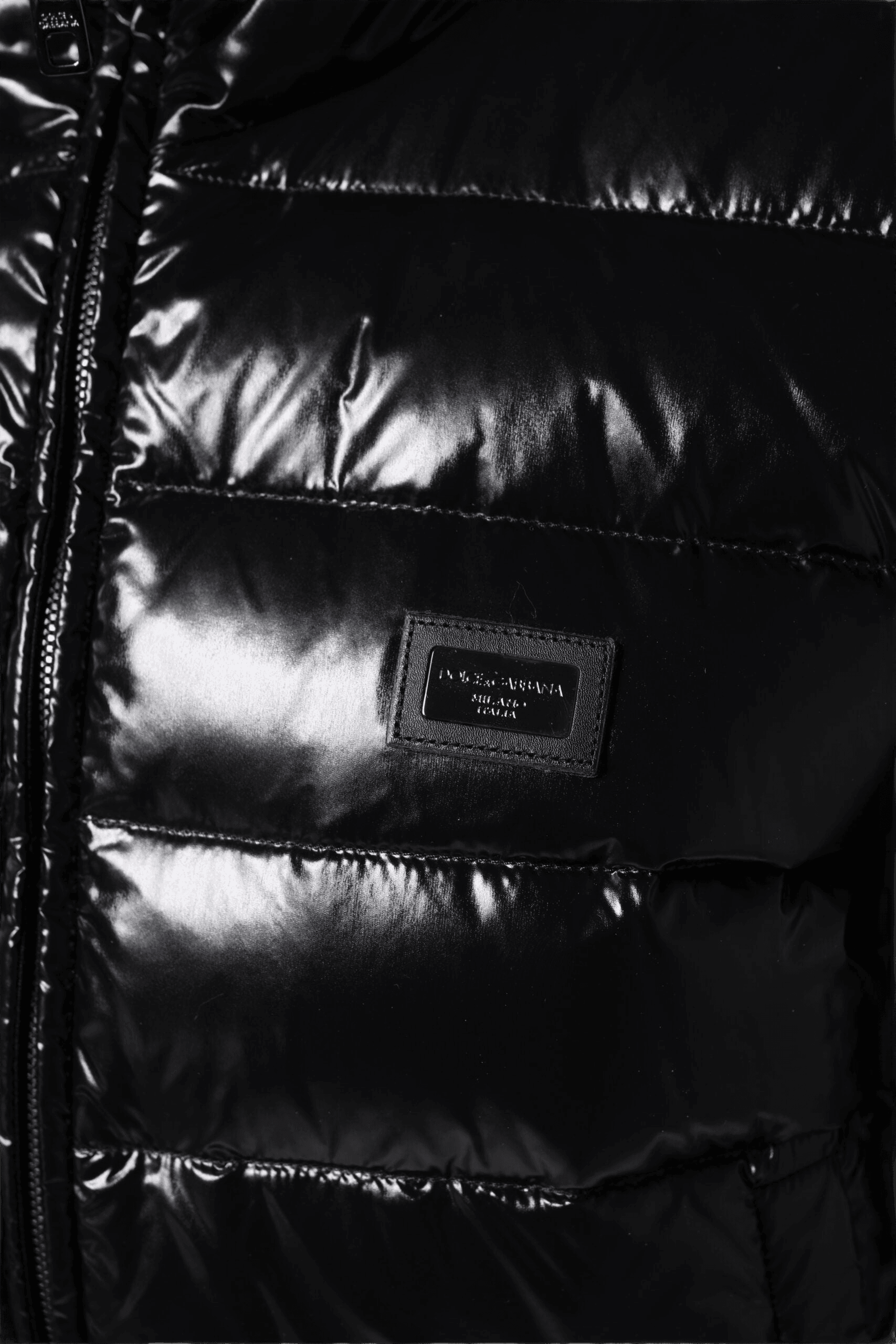 Dolce & Gabbana Black and Logo Plaque Full Zip Puffer Jacket Glam Steals