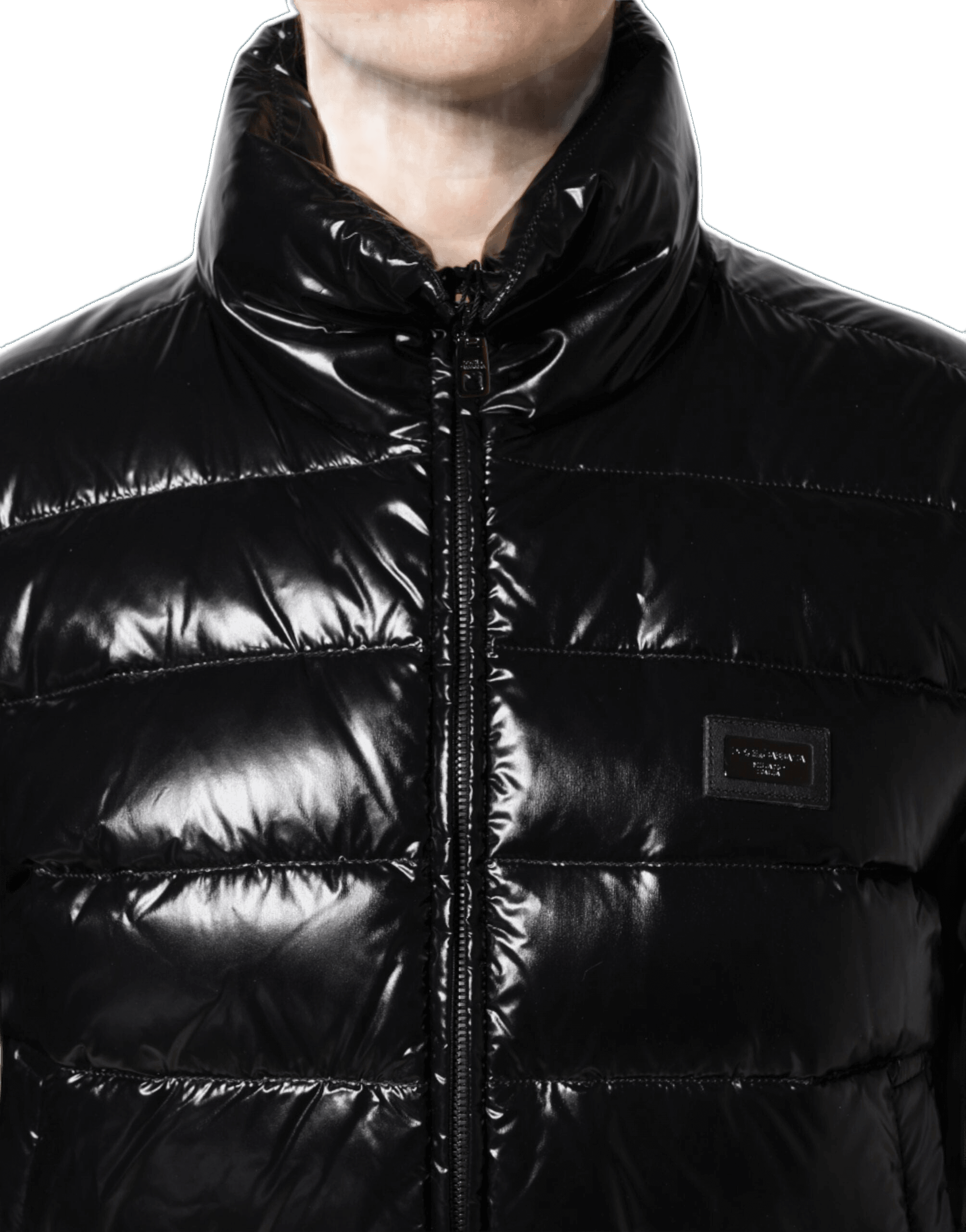 Dolce & Gabbana Black and Logo Plaque Full Zip Puffer Jacket Glam Steals