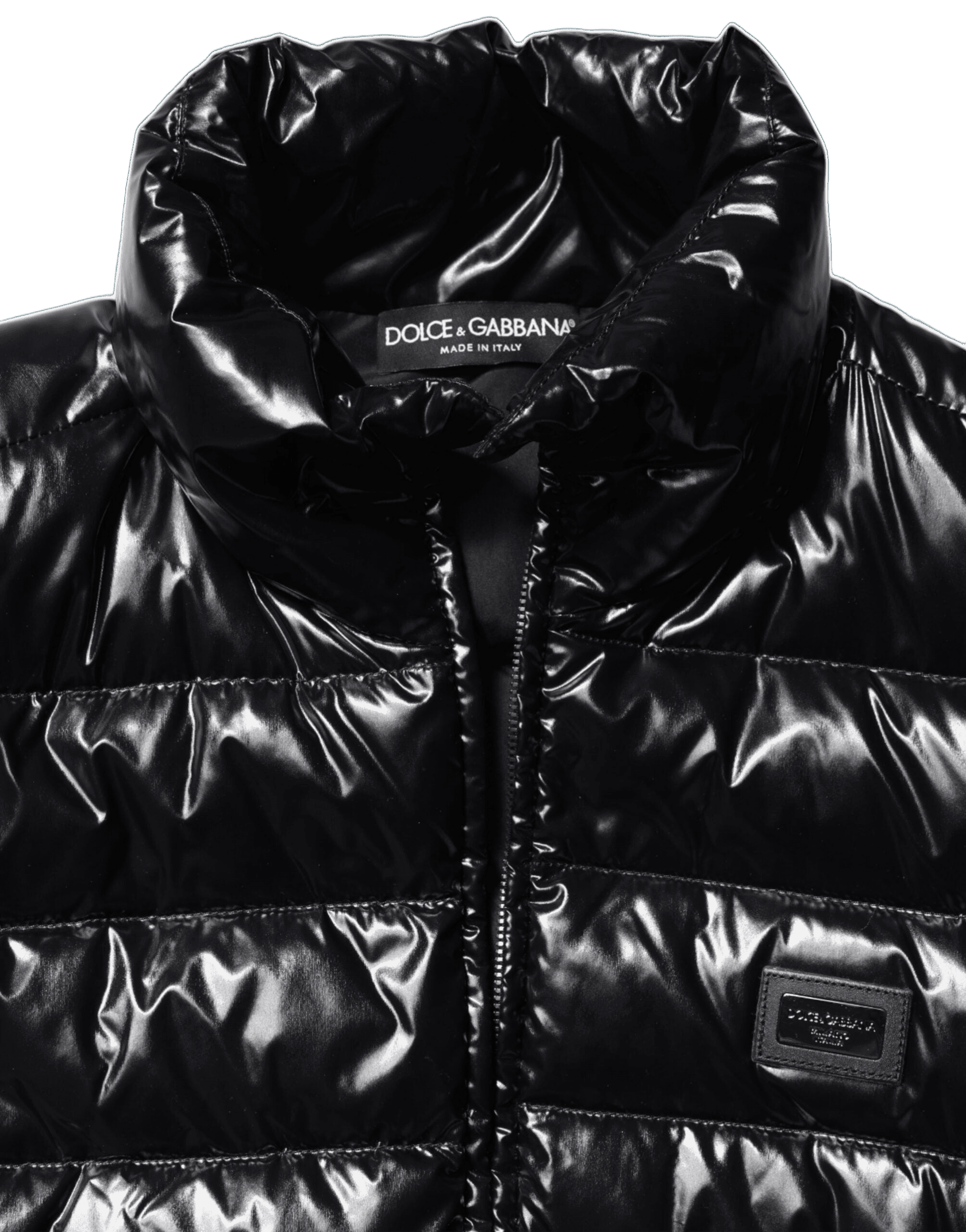 Dolce & Gabbana Black and Logo Plaque Full Zip Puffer Jacket Glam Steals