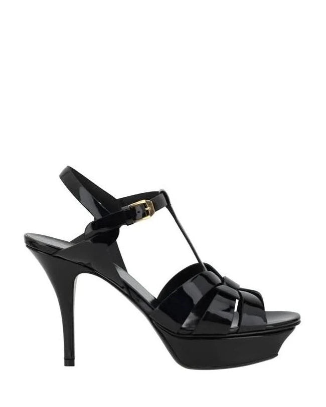 Saint Laurent Black Calf Leather Bos Taurus Stiletto Heel Sandals