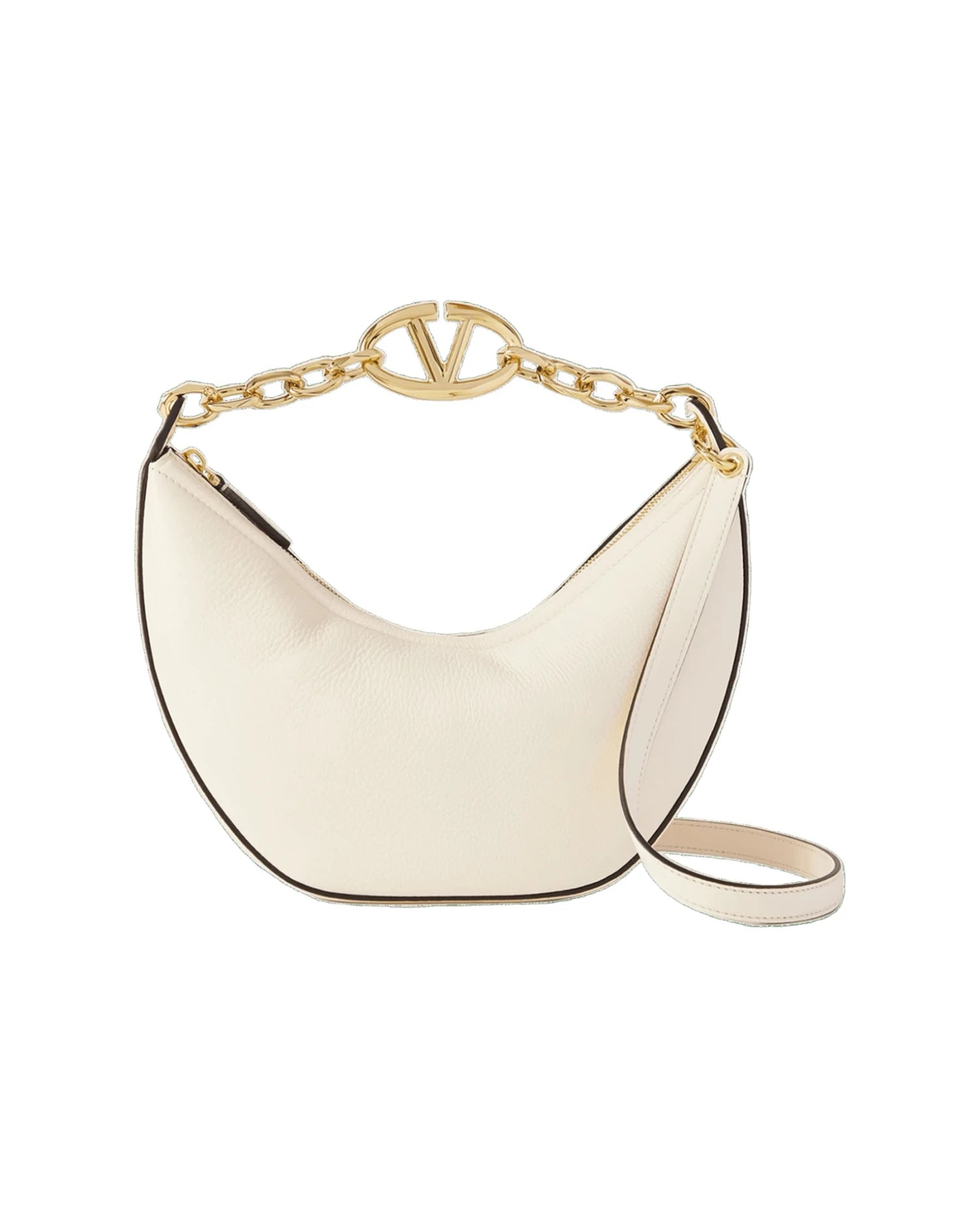 Valentino Garavani Ivory Leather Small Hobo Vlogo Shoulder Bag Shoulder Bags