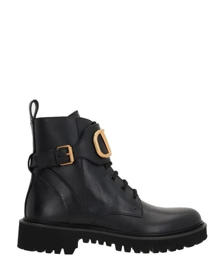 Valentino Garavani Black Lace Calfskin Up Boots Boots