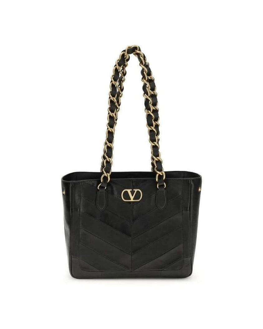 Valentino Garavani Black Calf Leather Bos Taurus Shoulder Bag Shoulder Bags