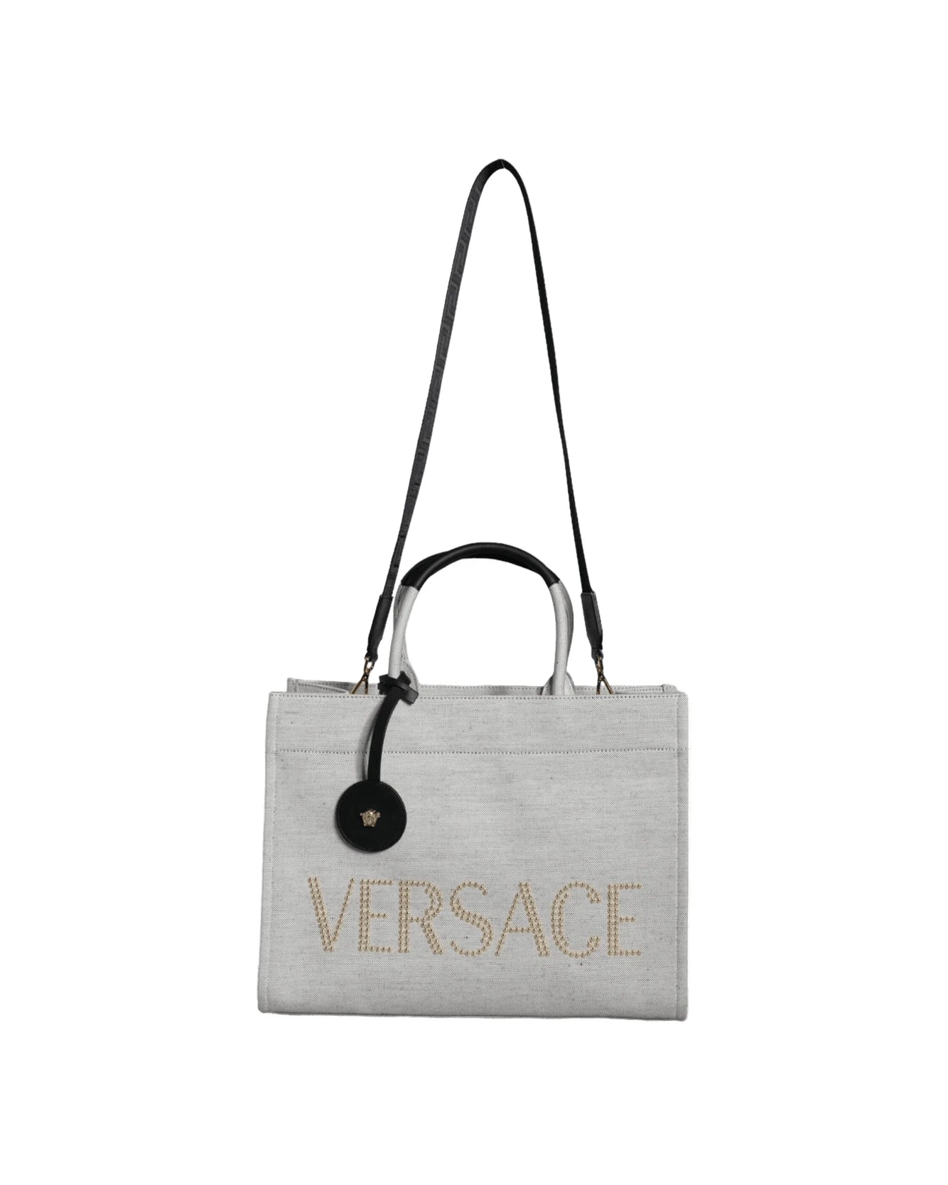 Versace Top White Handle Canvas Leather Logo Crossbody Tote Bag Cross Body Bags
