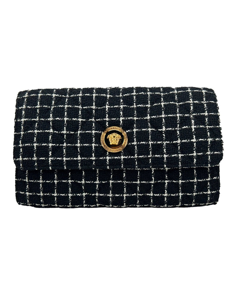 Versace Wallet On A Chain Fabric Black Crossbody Bag 