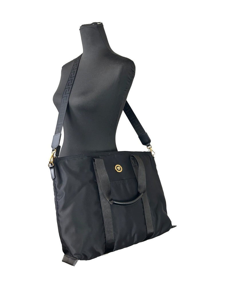 Versace Black Nylon Fabric La Medusa Shoulder Tote Bag 