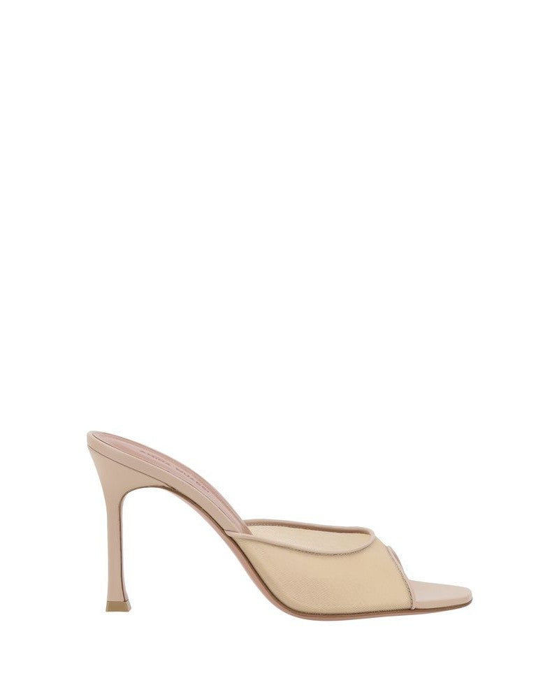 Beige Nylon Stiletto Heel Sandals 