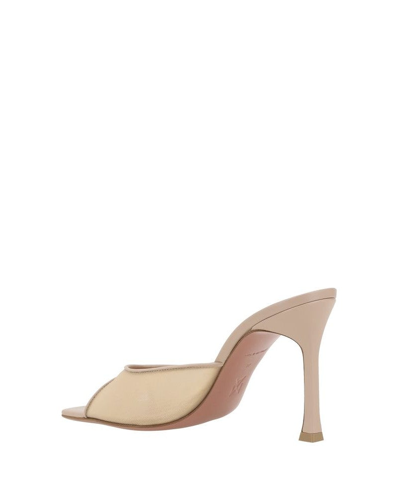 Beige Nylon Stiletto Heel Sandals 