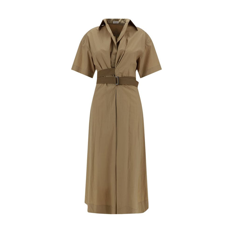 Brown Cotton Casual Dress 