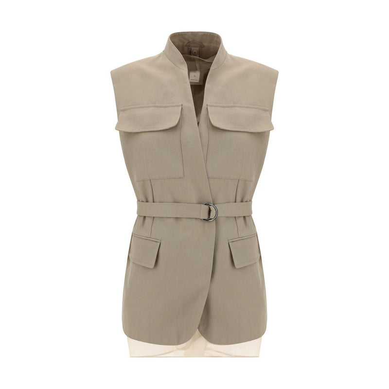 Beige Cotton Sleveless Jacket 