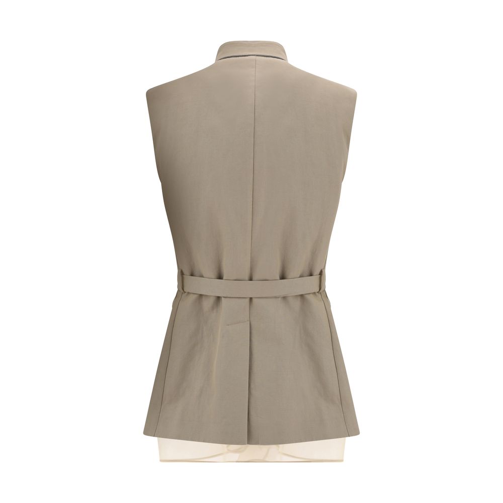 Beige Cotton Sleveless Jacket 