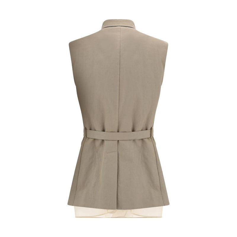 Beige Cotton Sleveless Jacket 