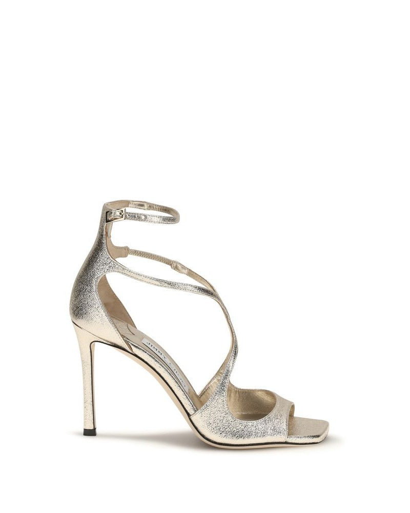 Jimmy Choo Gold Leather Calf Bos Taurus Stiletto Heel Sandals