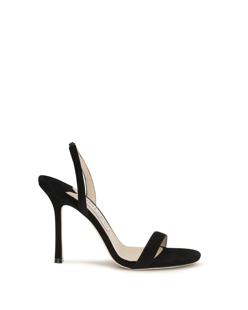 Jimmy Choo Black Leather Calf Bos Taurus Stiletto Heel Sandals