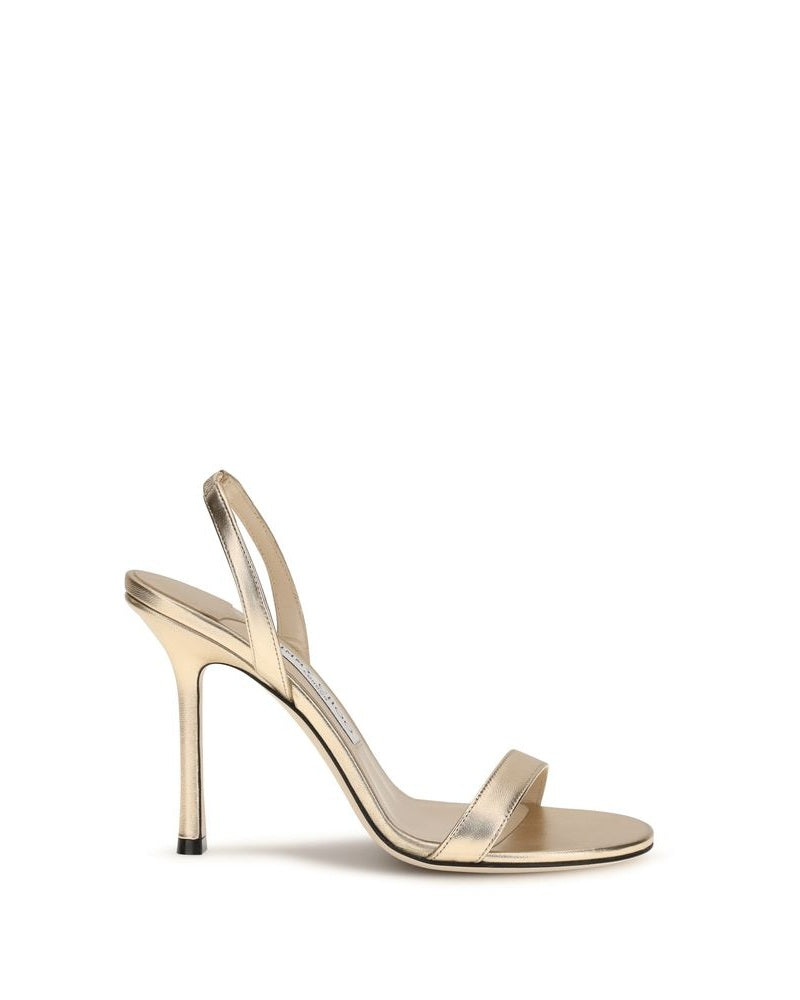 Jimmy Choo Gold Leather Calf Bos Taurus Stiletto Heel Sandals