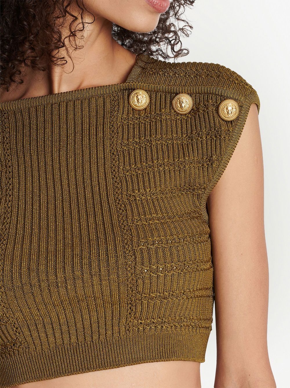 Balmain Knitted Button Detail Cropped Top Glam Steals