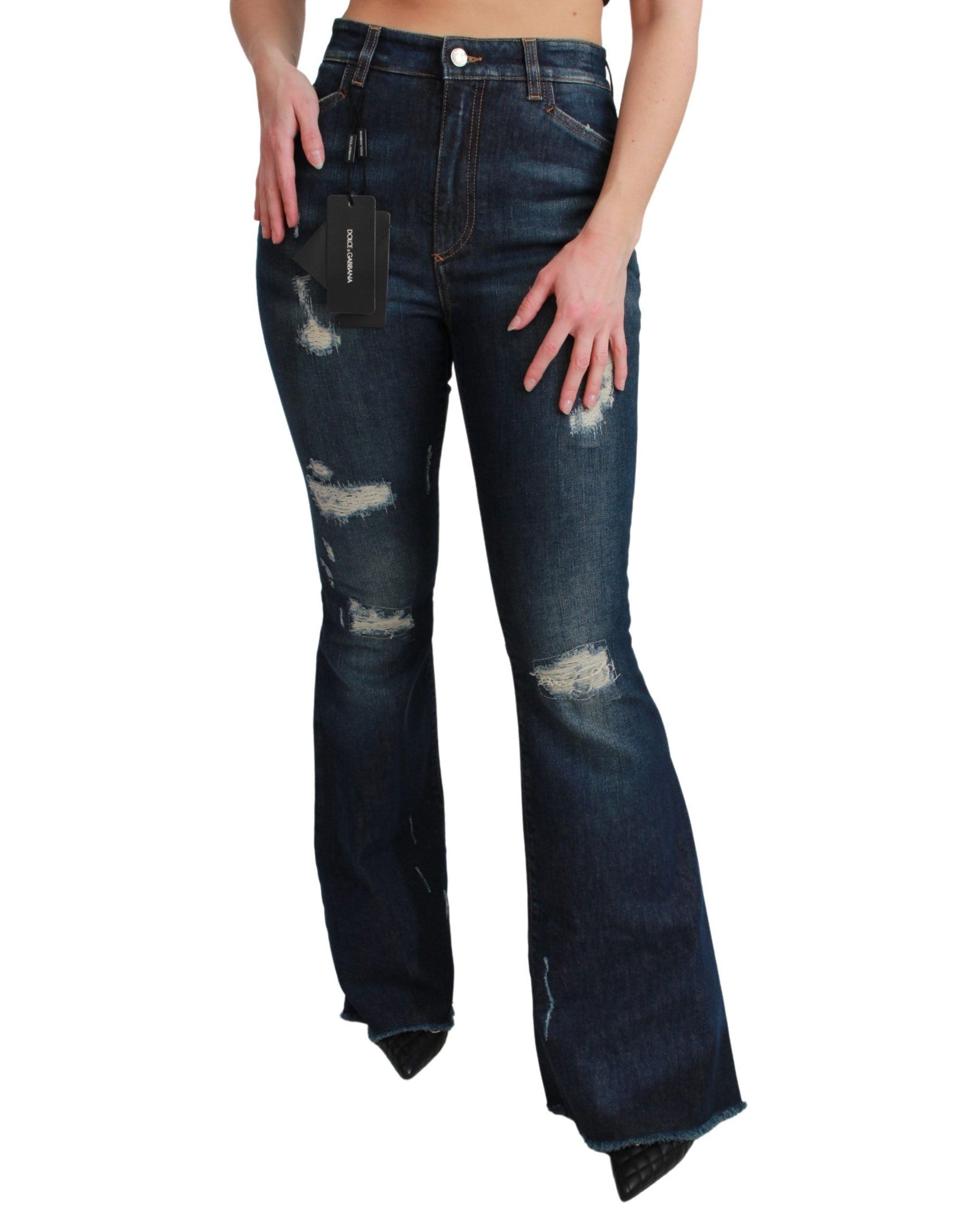 Dolce & Gabbana Blue Denim Cotton Stretch Flared Jeans Glam Steals