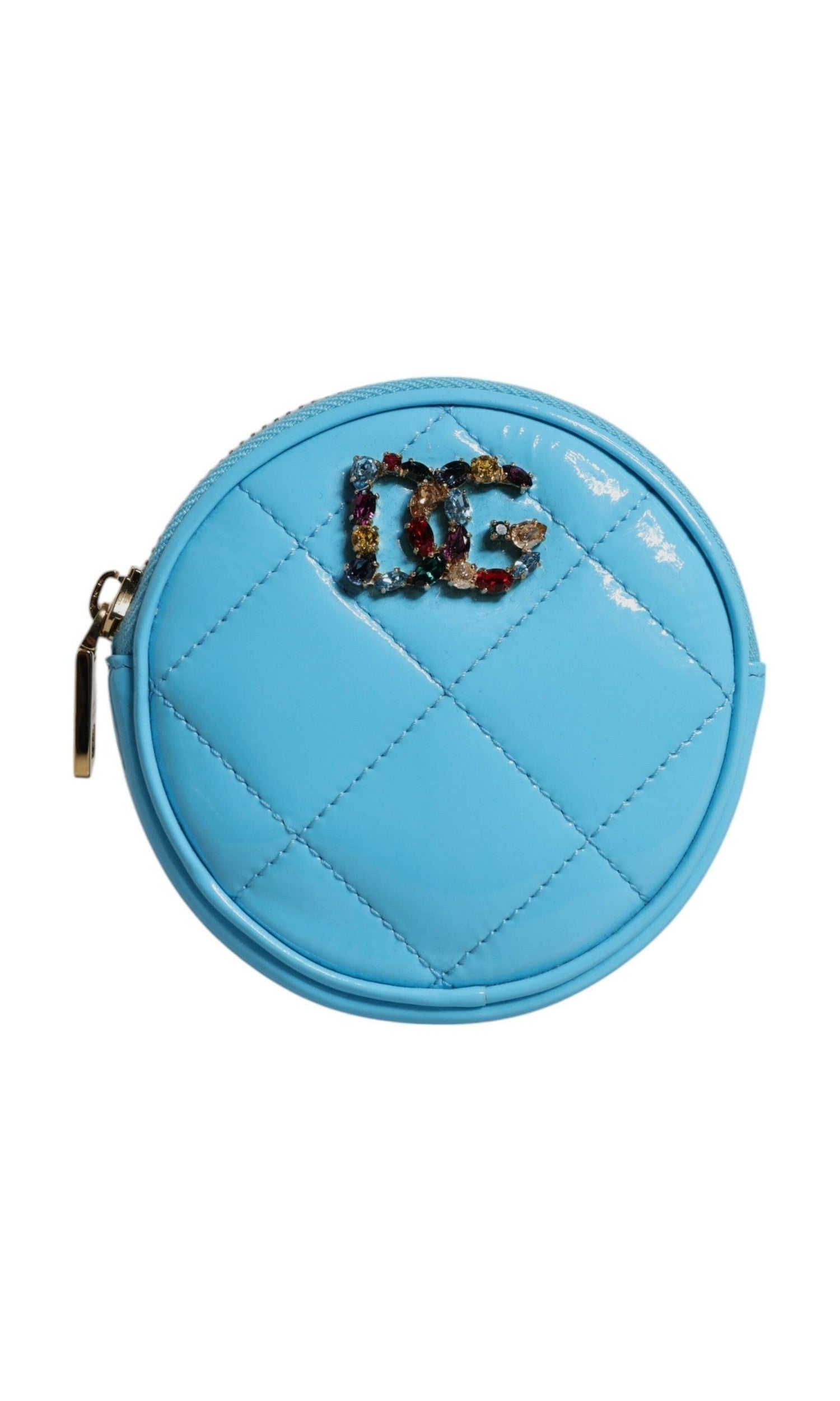 Dolce & Gabbana Light Blue Leather Lamb Dg Crystal Round Coin Purse Wallet Glam Steals