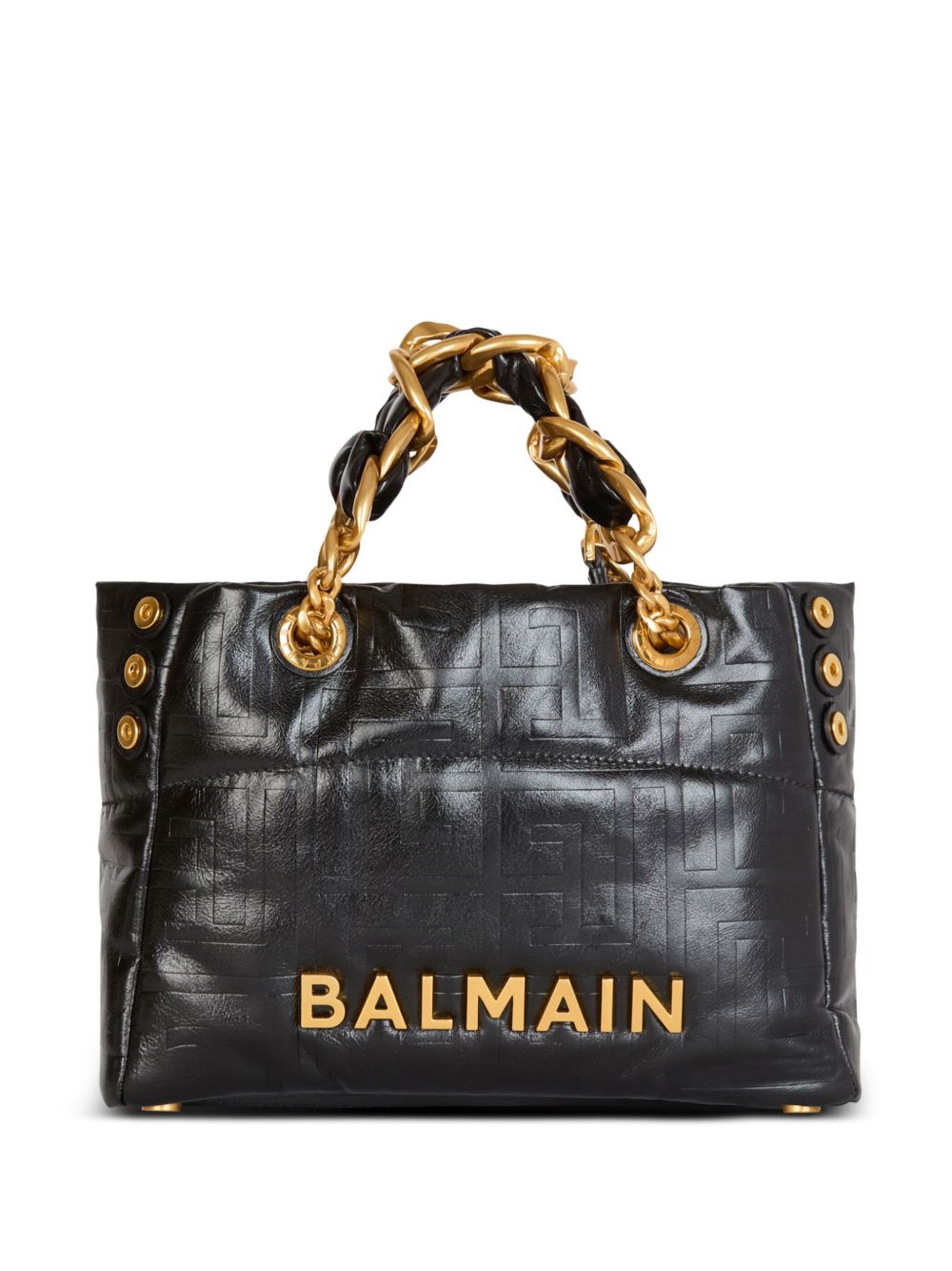 Balmain Leather 1945 Soft Pb Monogrammed Crinkled Small Tote Bag Glam Steals