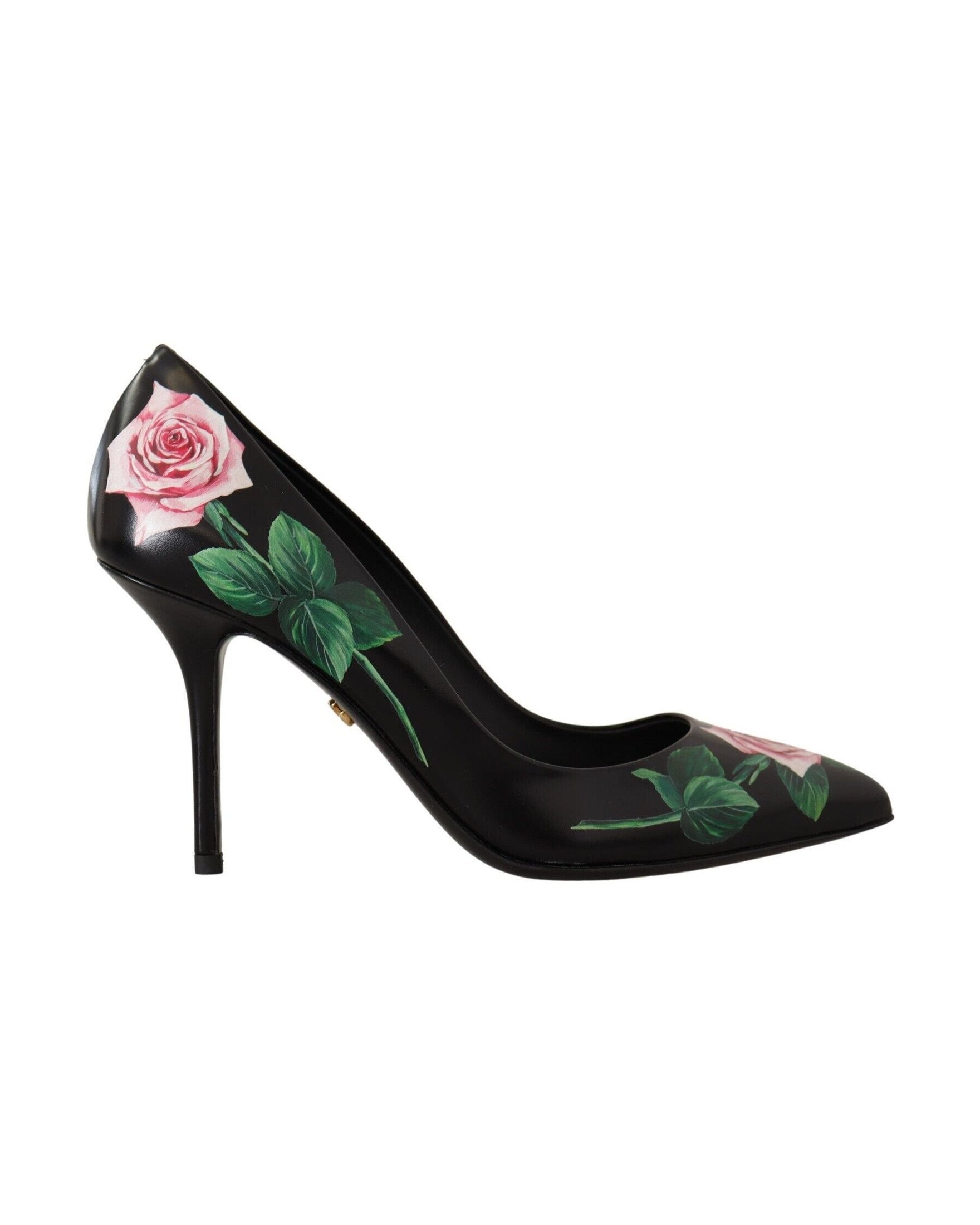Dolce & Gabbana Black Leather and Roses High Heels Pumps Shoes Glam Steals