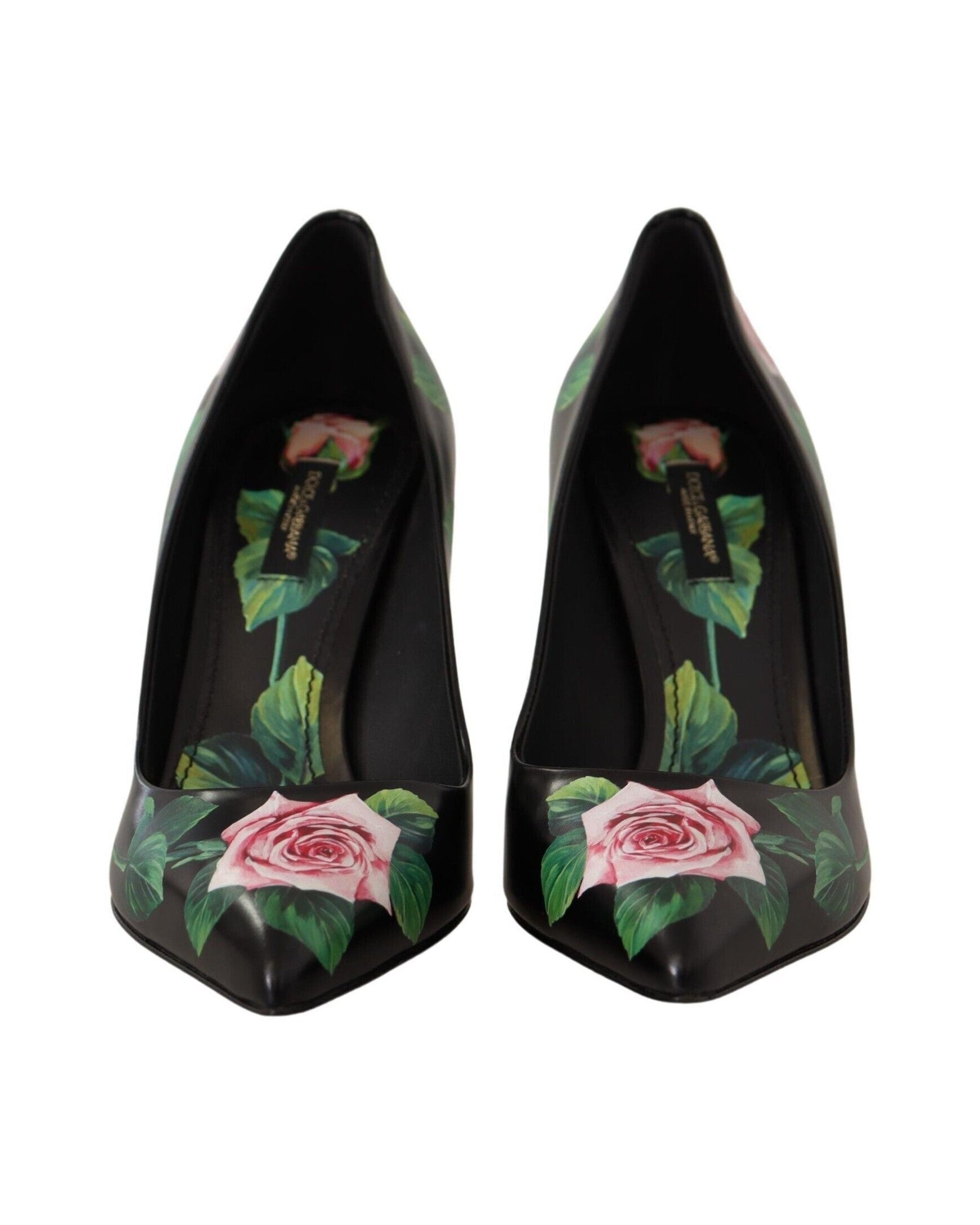 Dolce & Gabbana Black Leather and Roses High Heels Pumps Shoes Glam Steals