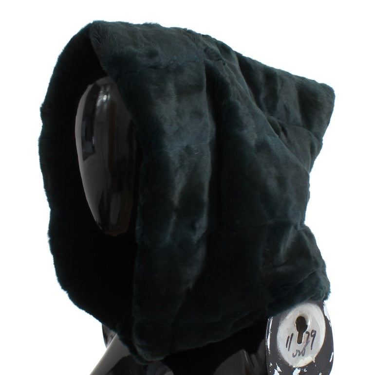 Dolce & Gabbana Exclusive Weasel Fur Hooded Green Scarf