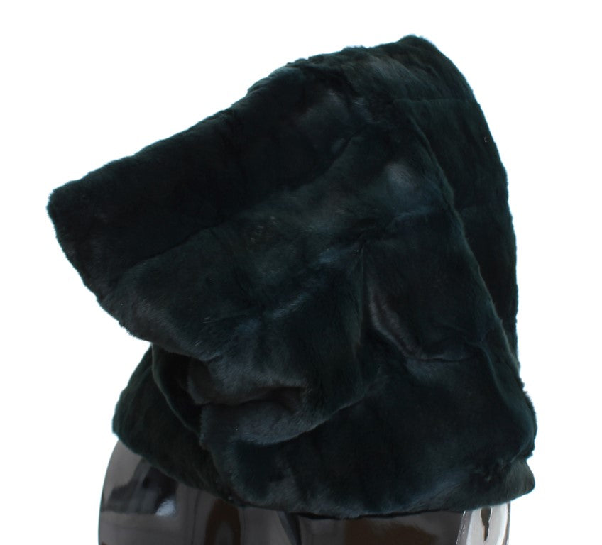 Dolce & Gabbana Exclusive Weasel Fur Hooded Green Scarf