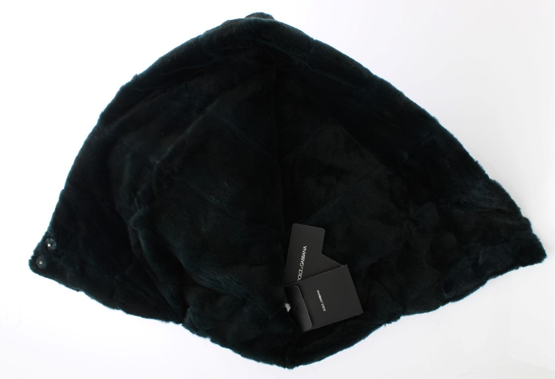 Dolce & Gabbana Exclusive Weasel Fur Hooded Green Scarf