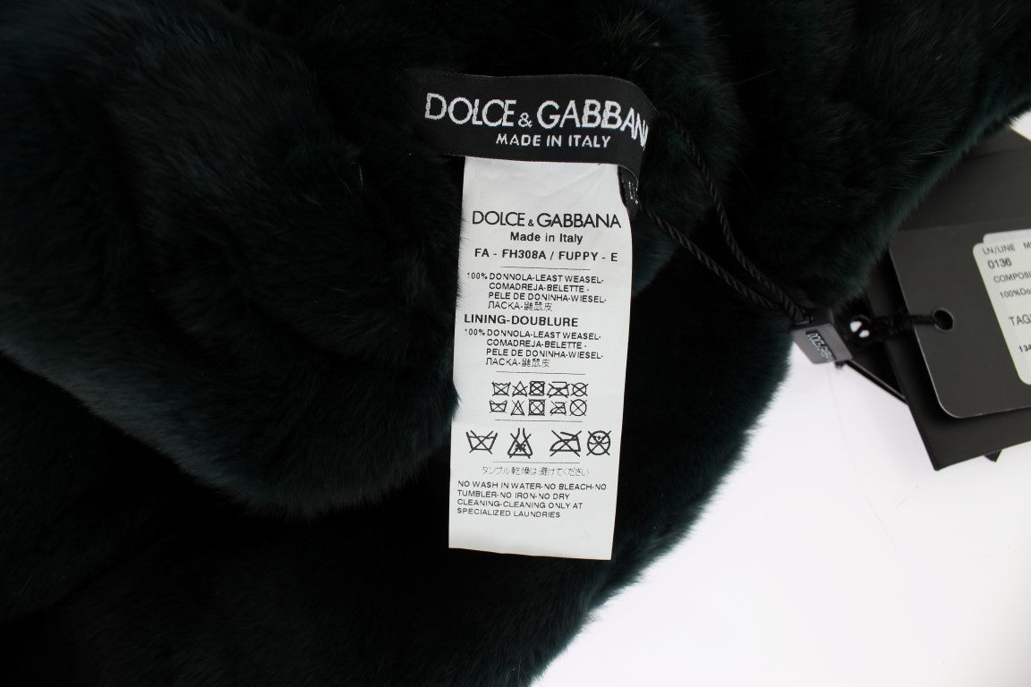 Dolce & Gabbana Exclusive Weasel Fur Hooded Green Scarf