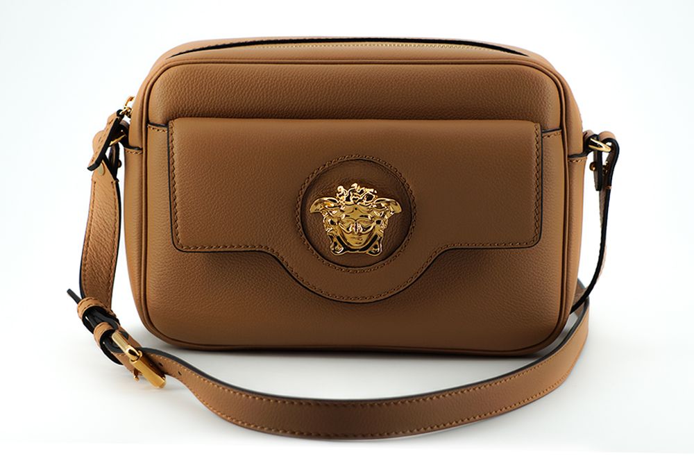 Versace Elegant Leather Camera Case Shoulder Brown Bag