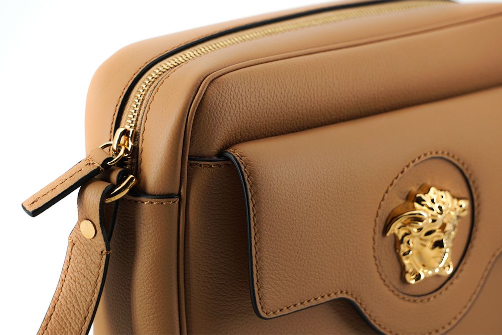 Versace Elegant Leather Camera Case Shoulder Brown Bag