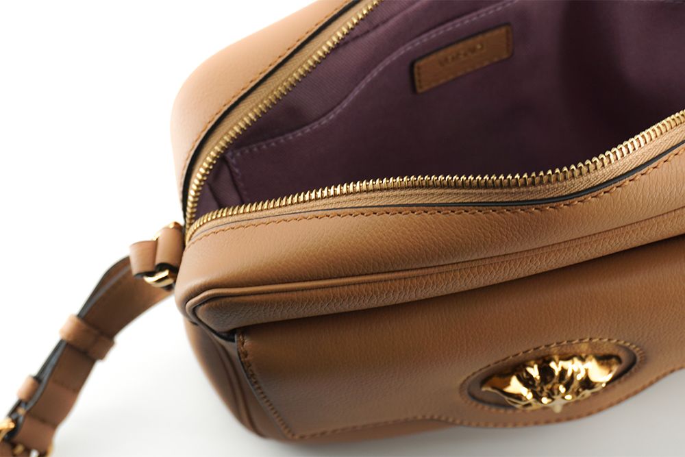 Versace Elegant Leather Camera Case Shoulder Brown Bag