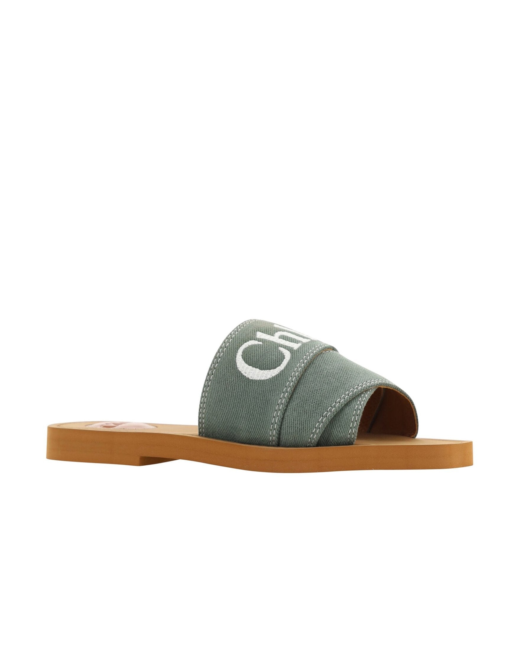 Chloé Green Cotton Elegant Forest Slides