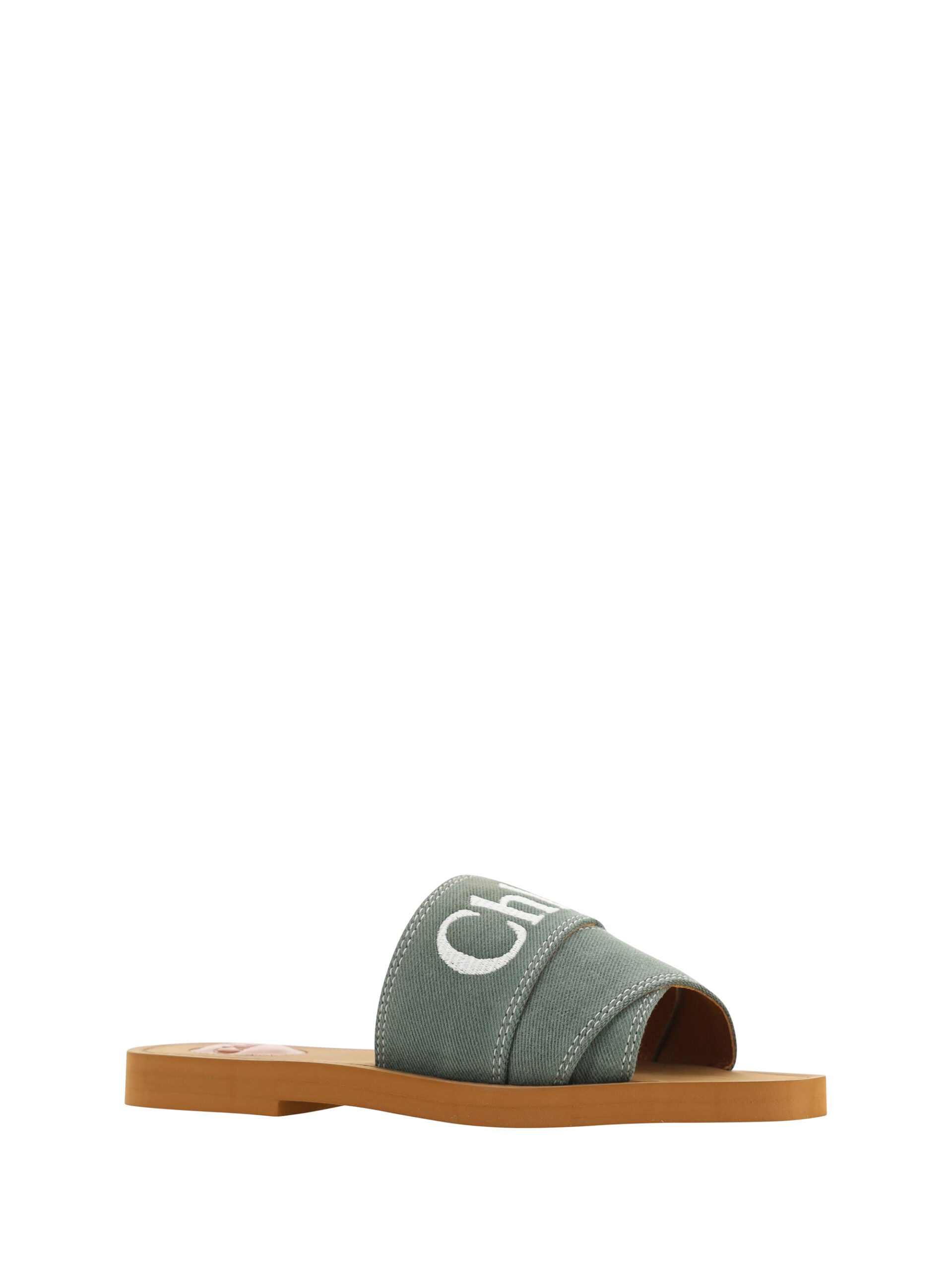 Chloé Green Cotton Elegant Forest Slides - Flats - For Women - GlamSteals