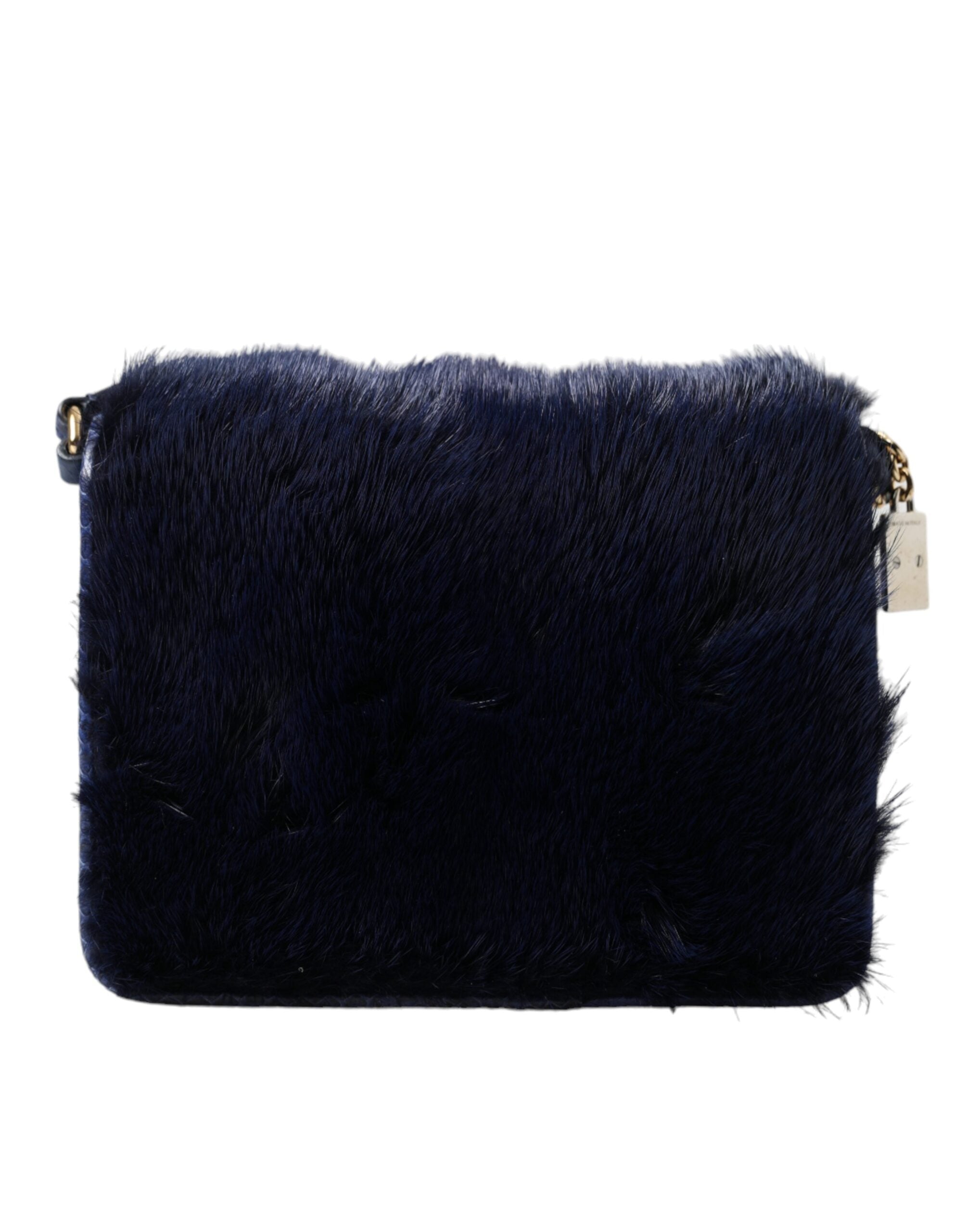 Dolce & Gabbana Exquisite Mink Fur Shoulder Blue Bag