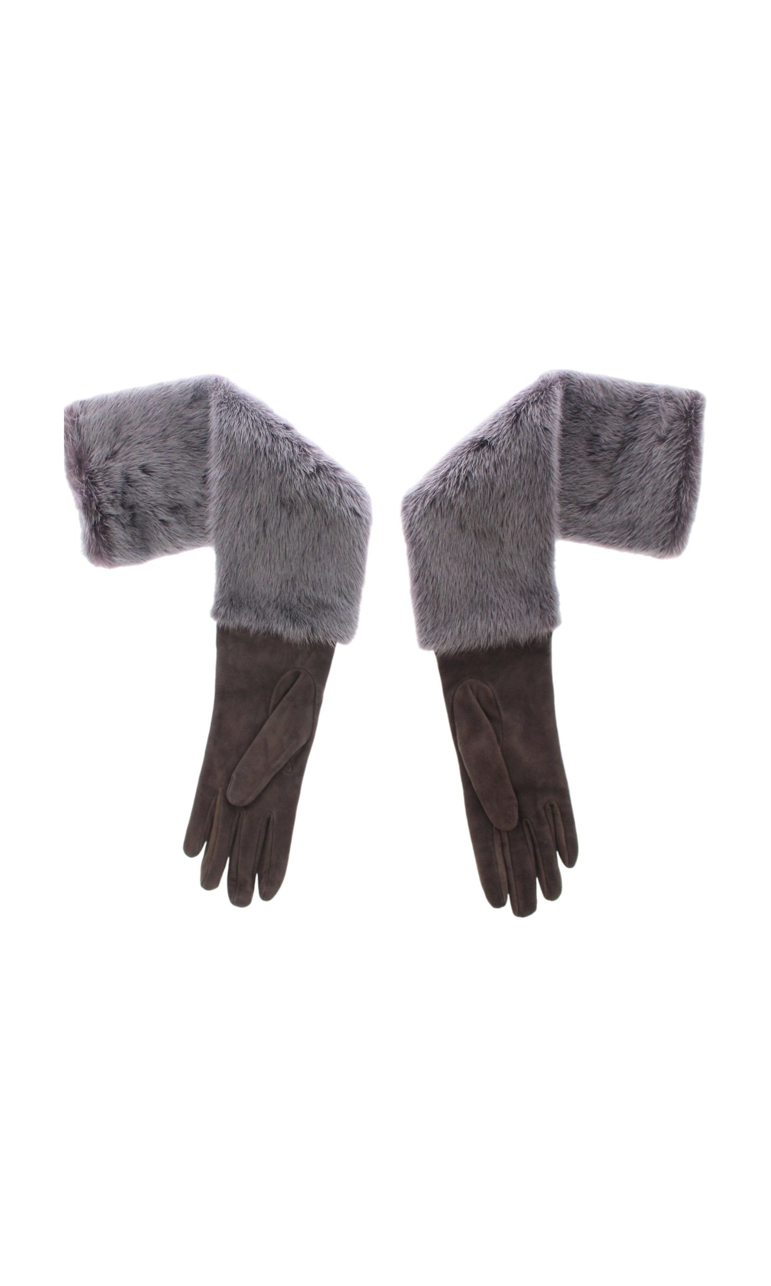 Dolce & Gabbana Elegant Mink Fur Leather Elbow Gray Gloves