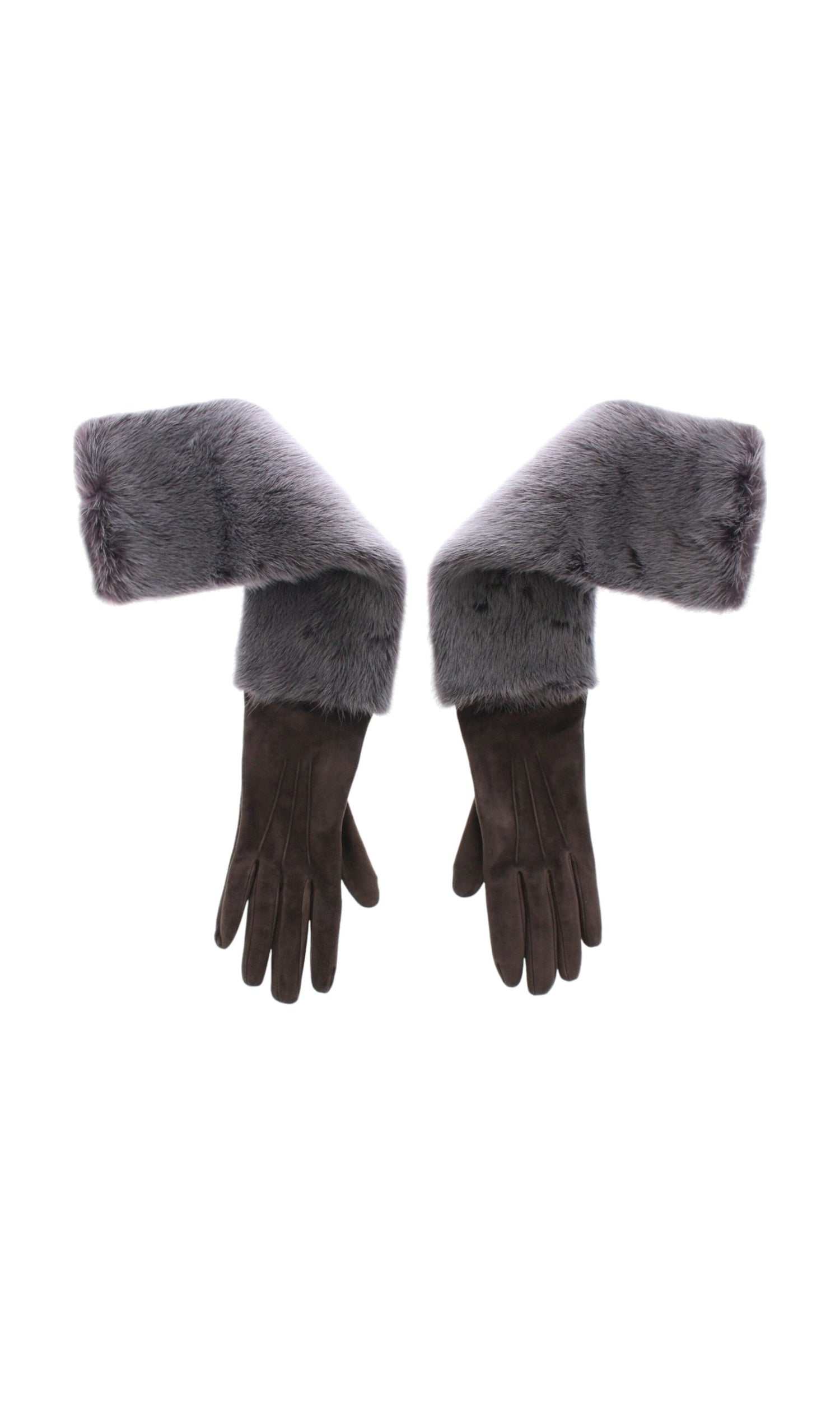 Dolce & Gabbana Elegant Mink Fur Leather Elbow Gray Gloves