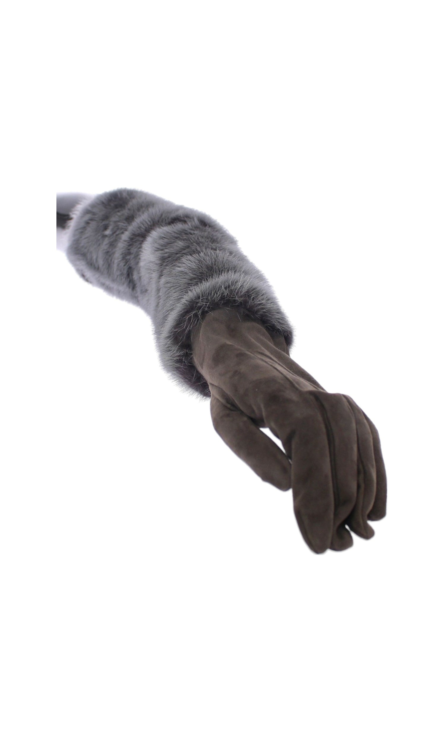 Dolce & Gabbana Elegant Mink Fur Leather Elbow Gray Gloves