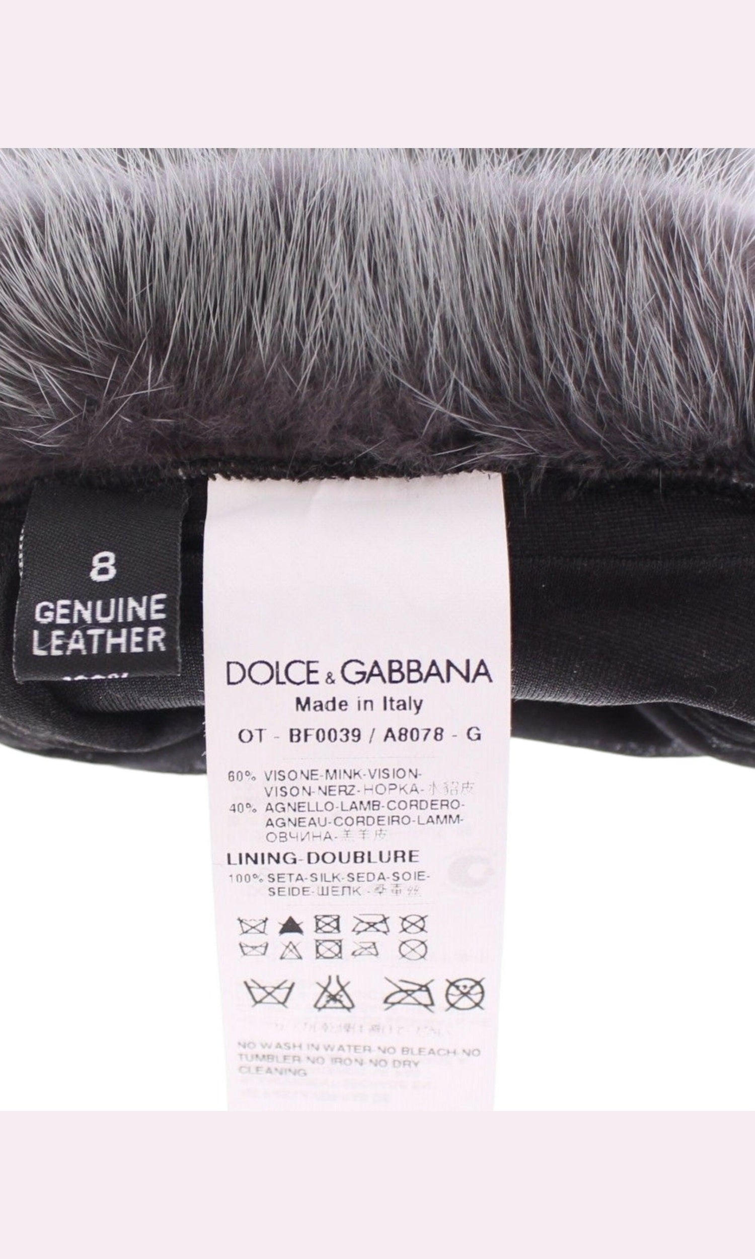 Dolce & Gabbana Elegant Mink Fur Leather Elbow Gray Gloves