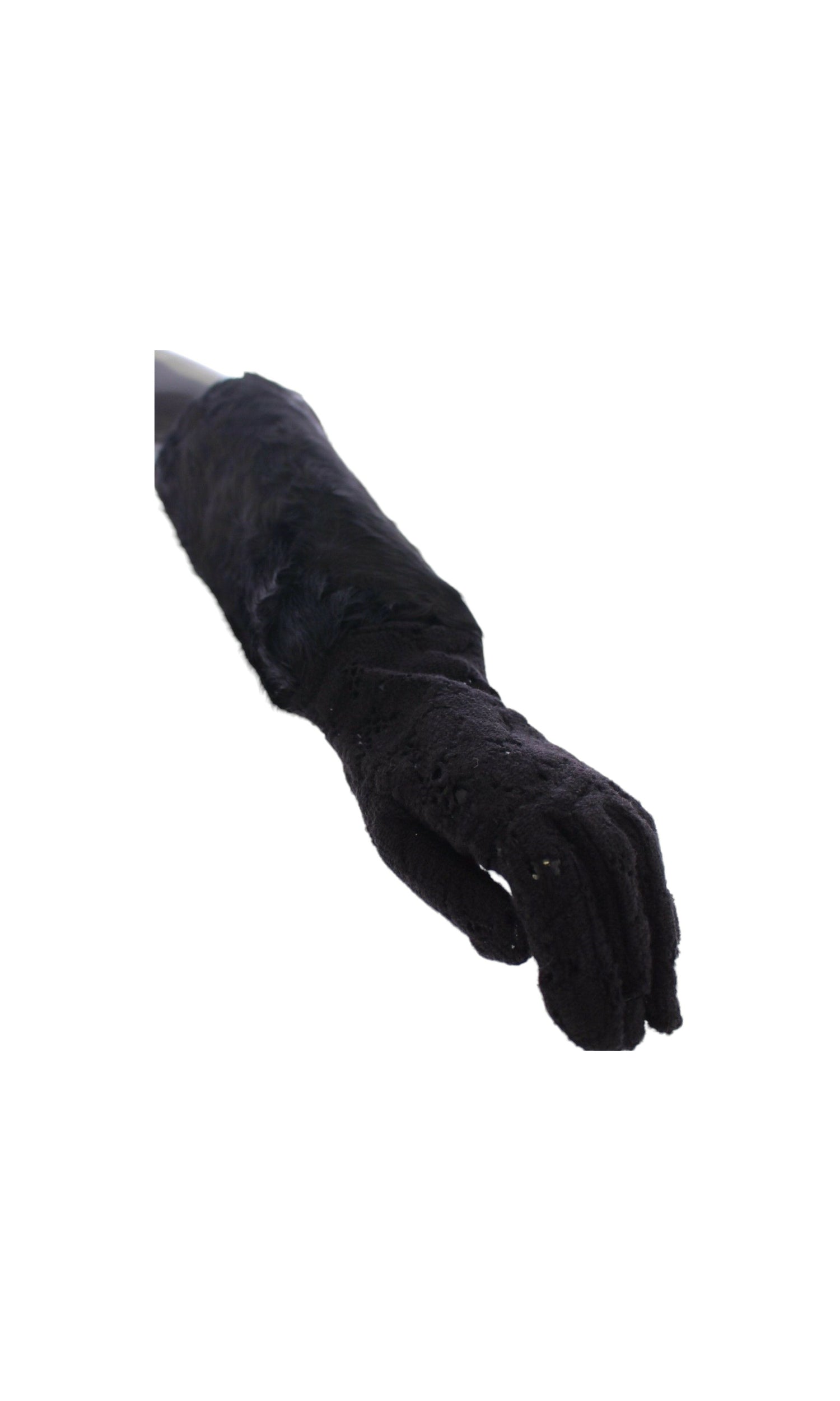 Dolce & Gabbana Wool Lace & Lamb Fur Elbow Black Gloves