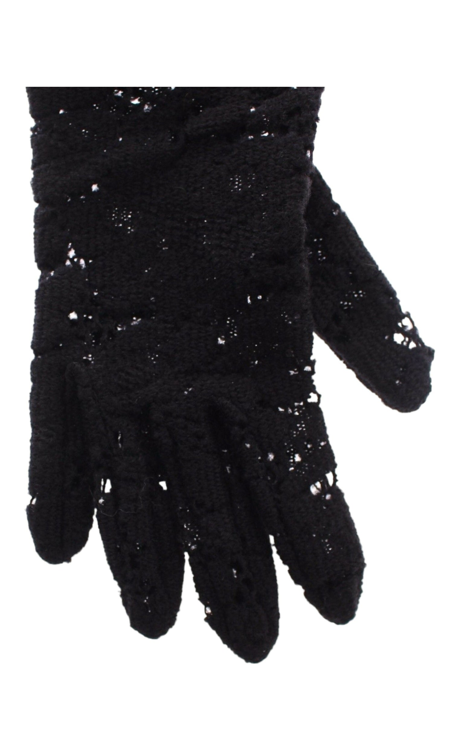 Dolce & Gabbana Wool Lace & Lamb Fur Elbow Black Gloves