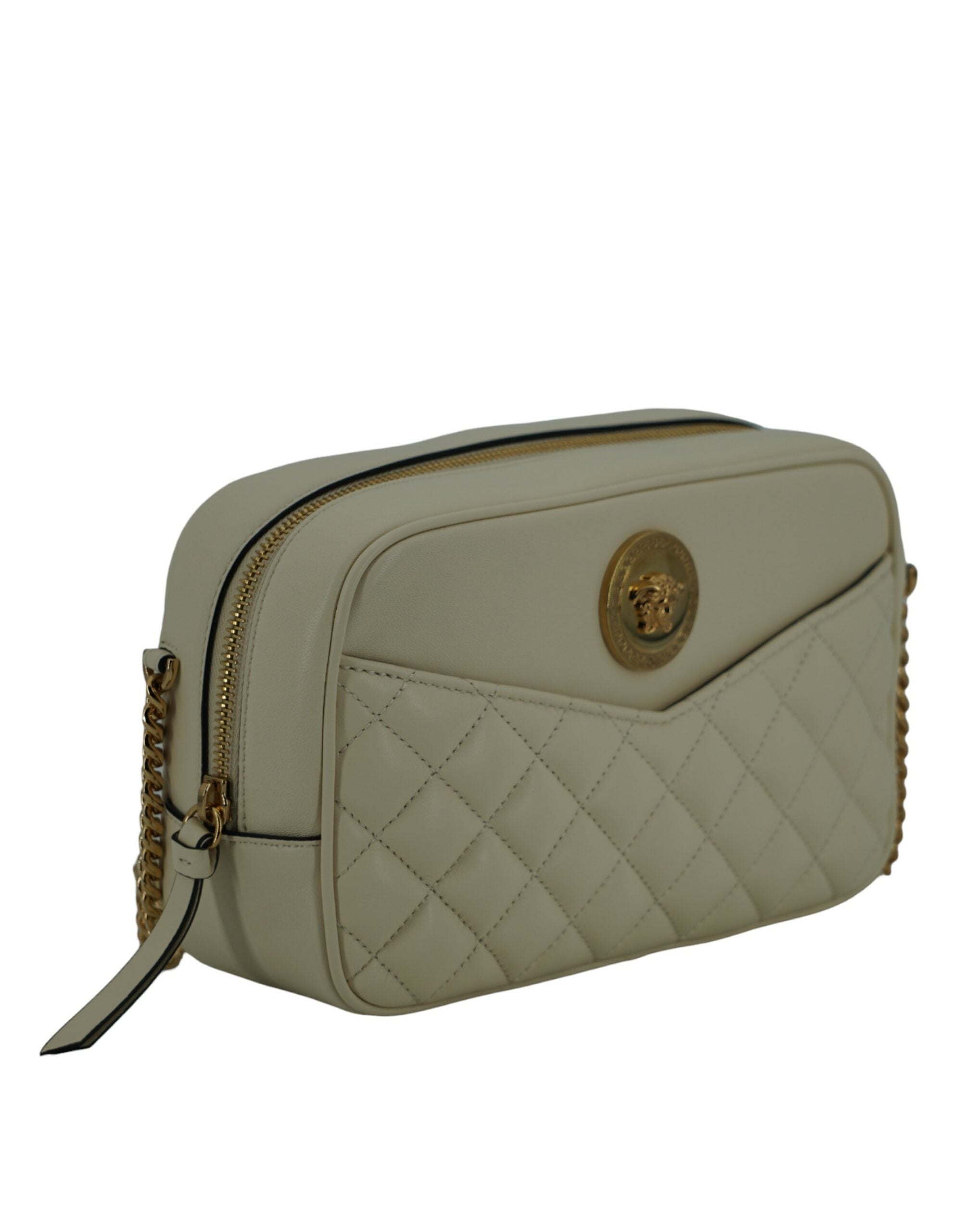 Versace Elegant Leather Camera Shoulder White Bag