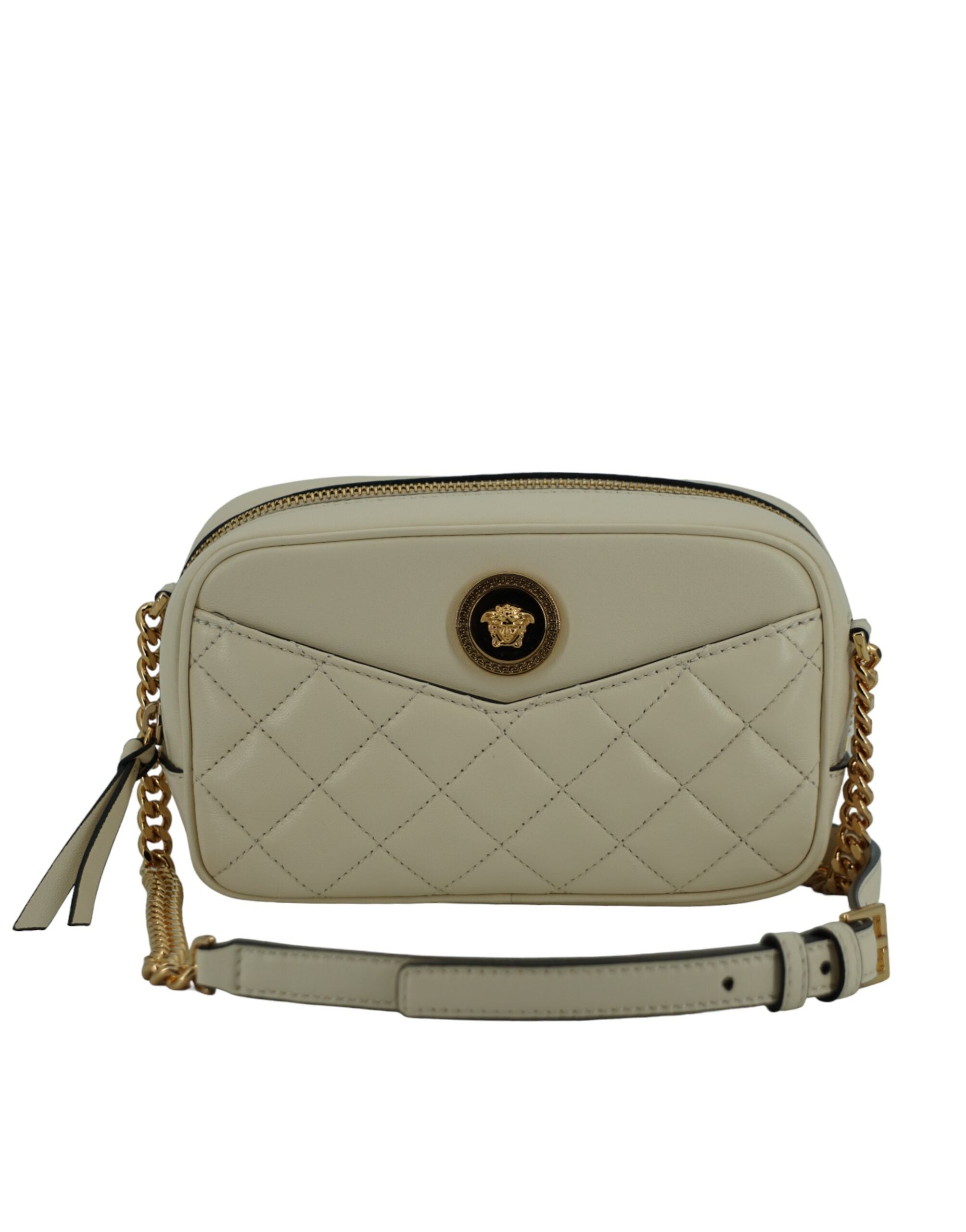 Versace Elegant Lamb Leather Camera White Bag