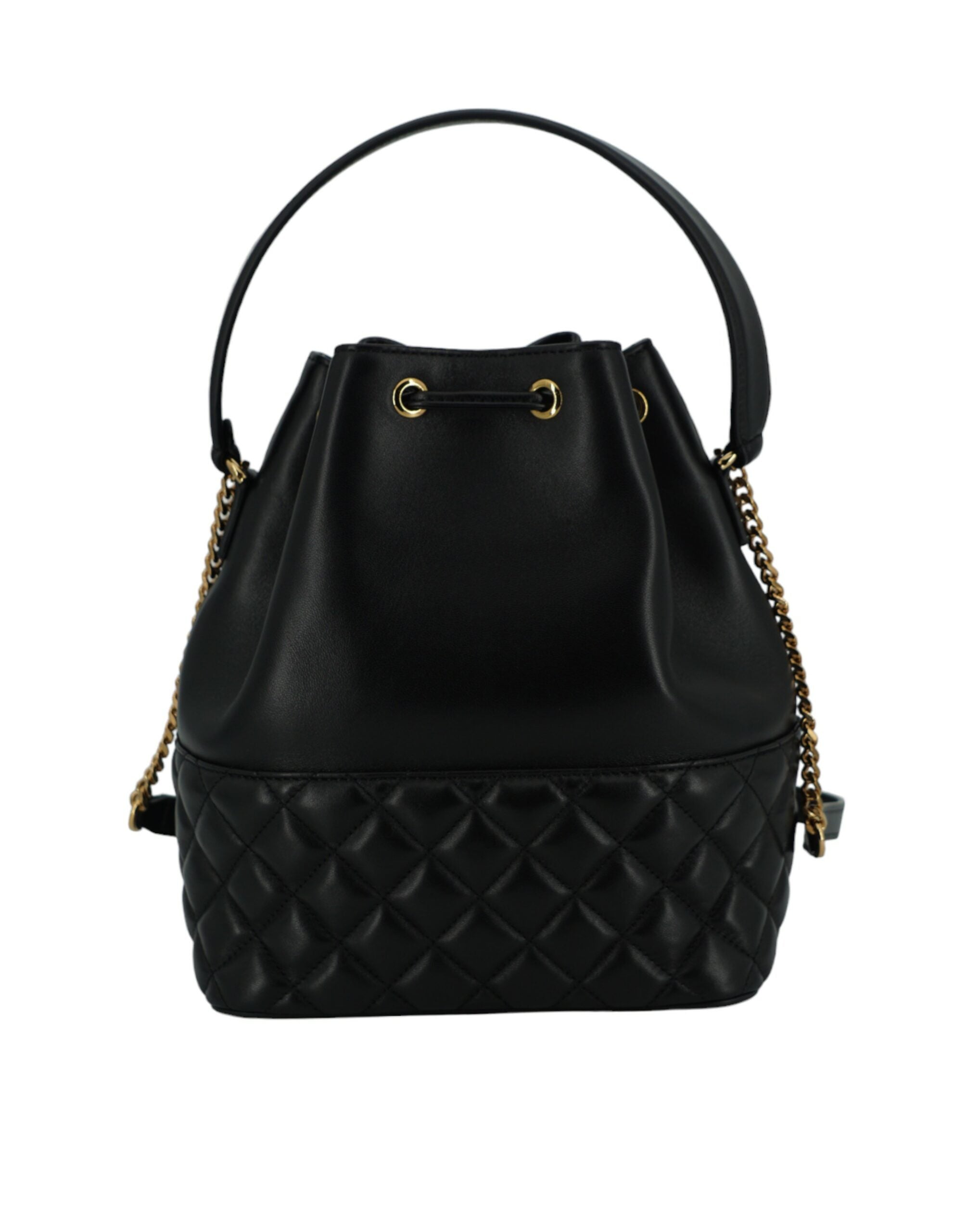 Versace Elegant Leather Medusa Bucket Shoulder Black Bag