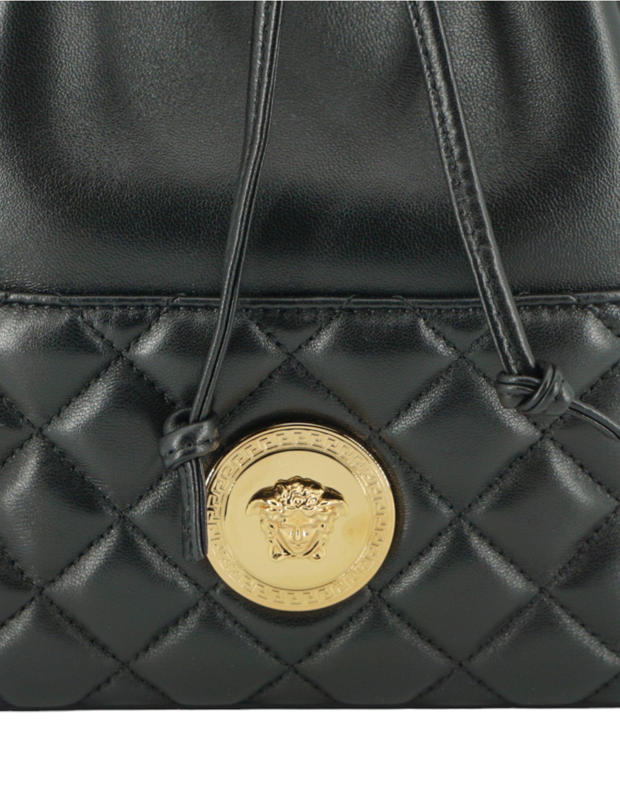 Versace Elegant Leather Medusa Bucket Shoulder Black Bag