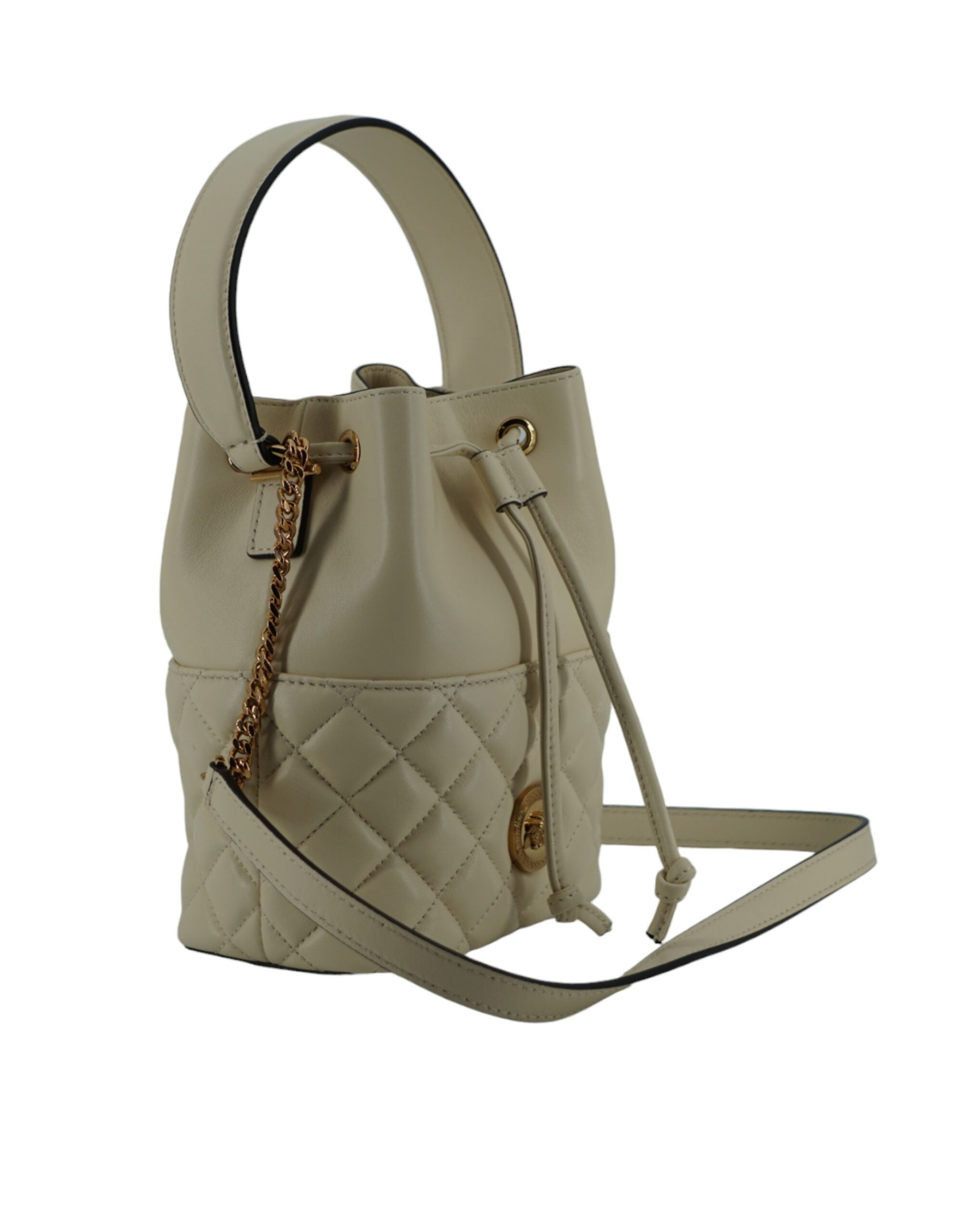 Versace Elegant Small Leather Bucket Shoulder White Bag